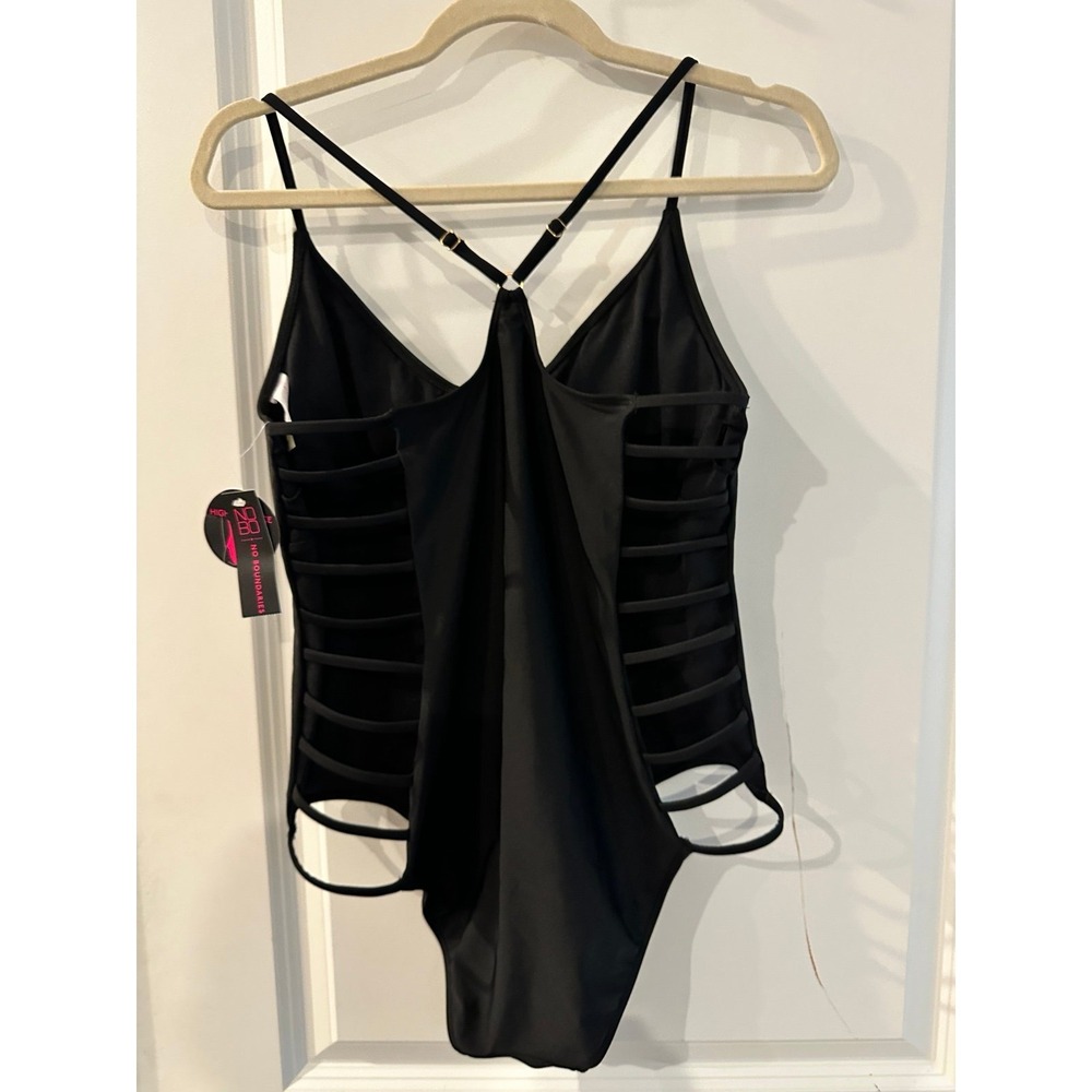 NEW One Piece Black Swimsuit Open sides Deep V Sexy Size L